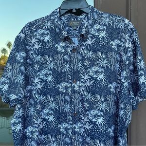 Wallin Navy Blue with Palm Leaves Hawaiian Shirt 2XL